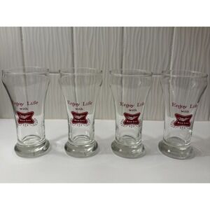 VTG Miller High Life Collectible Beer Glass Set 4 Logo Breweriana Barware MCM